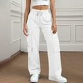 thumbnail image 2 of Lenpel Women's Wide Leg Cargo Pants Elastic High Waisted Drawstring Hiking Travel Pants Athletic Casual Trousers with Pockets(White,X-Large), 2 of 7