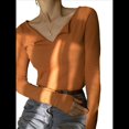 thumbnail image 2 of Camiseta de Larga y Cuello Redondo Estilo Francés para Mujer, Ideal para , Otoño e Invierno. Tops Interiores de Moda. Naranja XXL, 2 of 9