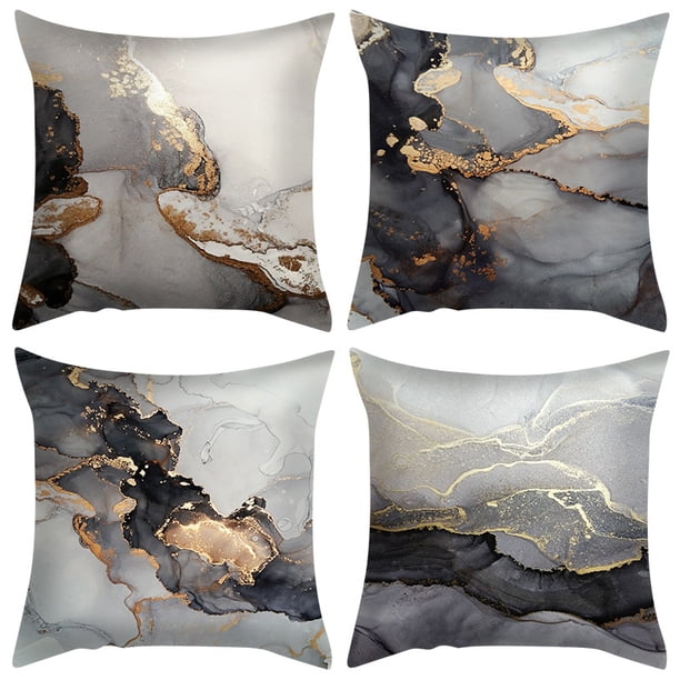Juego de 4 piezas, funda de almohada con textura de mármol de 18*18 "/45*45cm para sala de estar, hogar, sofá, dormitorio, funda de almohada, cojín de piel de melocotón JAMW Sencillez