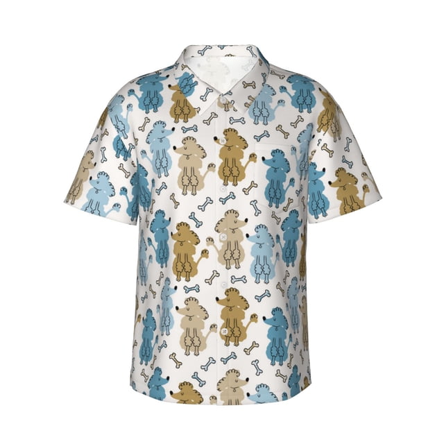 Fotbe Cartoon Poodle Dog Camisa Hawaiana para Hombre Unisex – Camisa Casual de Verano con Botones de Manga Corta de Algodón y Lino,XX-Large