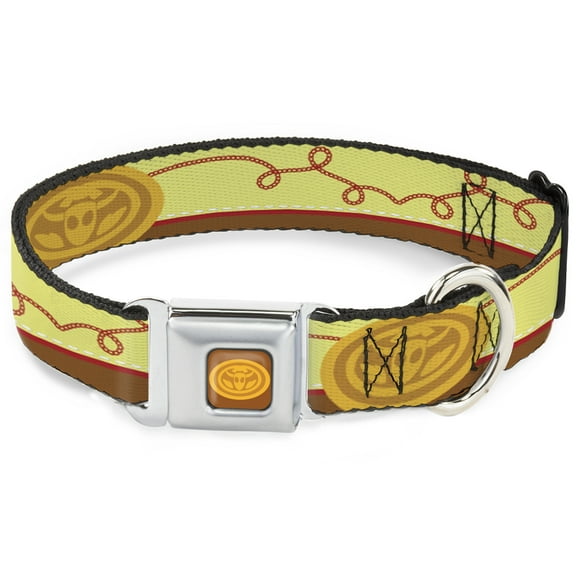 Disney Pet Collar, Dog Collar Metal Seatbelt Buckle, Toy Story Jessie Bounding Cowboy Buckle Lasso Yellow Brown, 9.5 to 13 Inches 1.0 Inch Wide