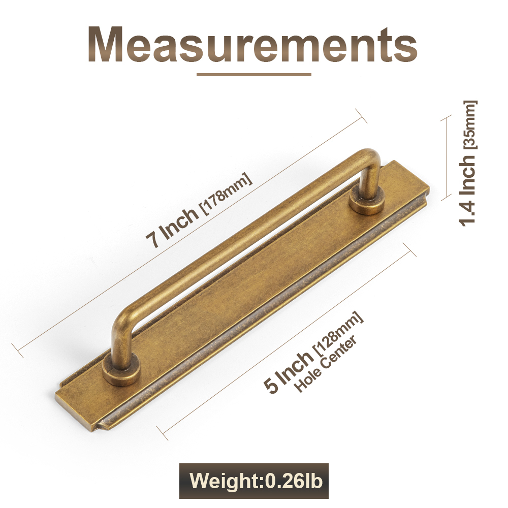 Goo-Ki 4 Pack Antique Brass Cabinet Pulls with Backplate, 5"(128mm) Hole Center Zinc Alloy Cabinet Dresser Handles for Bar Cupboard Closet Wardrobe (G020)