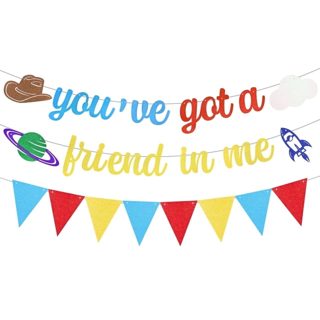 Banner de cumpleaños Toy Story JEHWAEEN con banderines con brillo