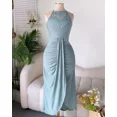 thumbnail image 6 of CHICME Dresses for Women Solid Color Halter Hollow Out Sleeveless Eyelet Embroidery & Side Slit A Line Vacation Summer Dress Green-XXL, 6 of 9