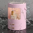 thumbnail image 5 of VECELO 360 Rotating Makeup Organizers, Desktop Cosmetic Storage Box with LED Lighted Mirror, Anti Dust and Waterproof Skin Care Cosmetic Display Cases with Lid and Drawers, Pink, 5 of 7