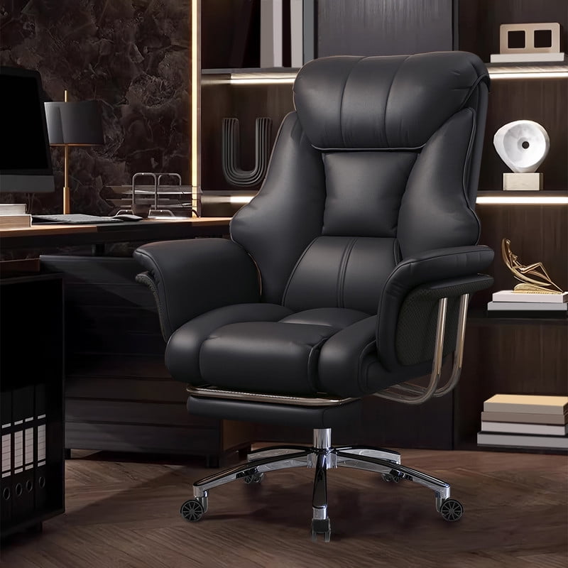 XUEGW Heavy-Duty 550 lbs Big and Tall Office Chair, Wide Seat Leather Ergonomic Executive Desk Chair with Leg Rest, Adjustable Height Computer Gaming Chair, Black