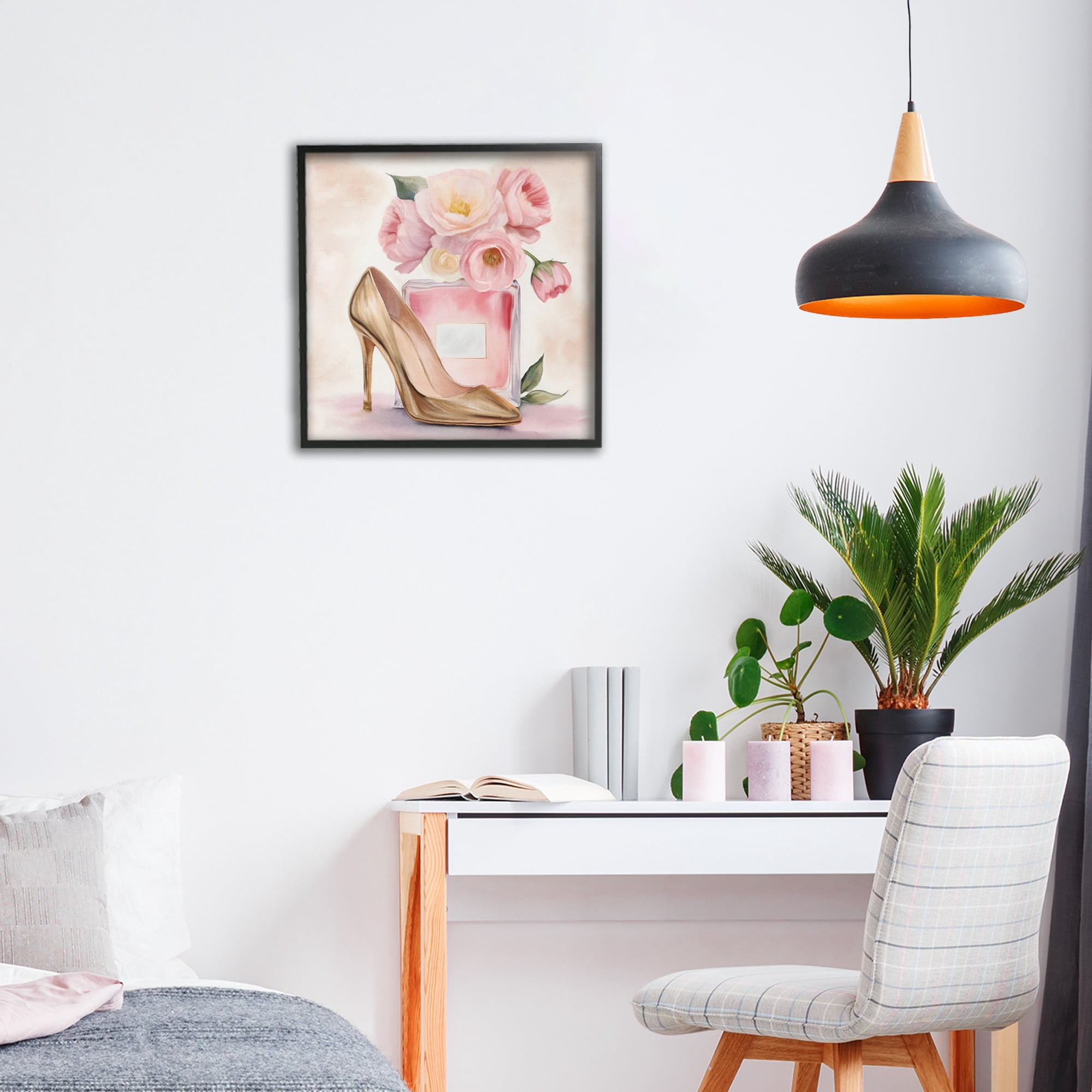 Stupell Industries Pink Beauty Heel & Flowers Black Framed Giclee Art, design by Kim Allen
