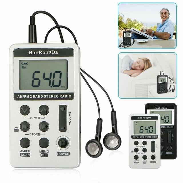 Mini radio AM/FM con transistores LCD, sintonización digital, batería recargable, estéreo personal con auriculares para escuchar en movimiento