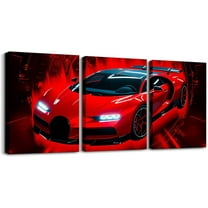 Hieng Race Car Canvas Wall Art for Living Room Bedroom Red Blue Picture Wall Decor for Bathroom Speed Sports Car Kids Boys Girls Artwork Posters Extreme Sports Painting（Only canvas）