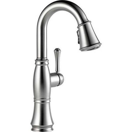 - Delta Cassidy Single Handle Pull-Down Bar / Prep Faucet, Arctic Stainless