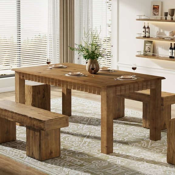 Finmind Solid Wood Dining Table for 6, 63-inch Farmhouse Kitchen Table with Heavy Duty Legs, for Kitchen, Living Room, Rustic Brown