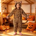 thumbnail image 3 of Faraee Kids Halloween Funny Pajamas 2-10 Years Flannel Fleece Black Leopard Hood Cat Costume Girls Boys Animal Cosplay Party One Piece Romper 2T 3T 4T 5T 6T, 3 of 6