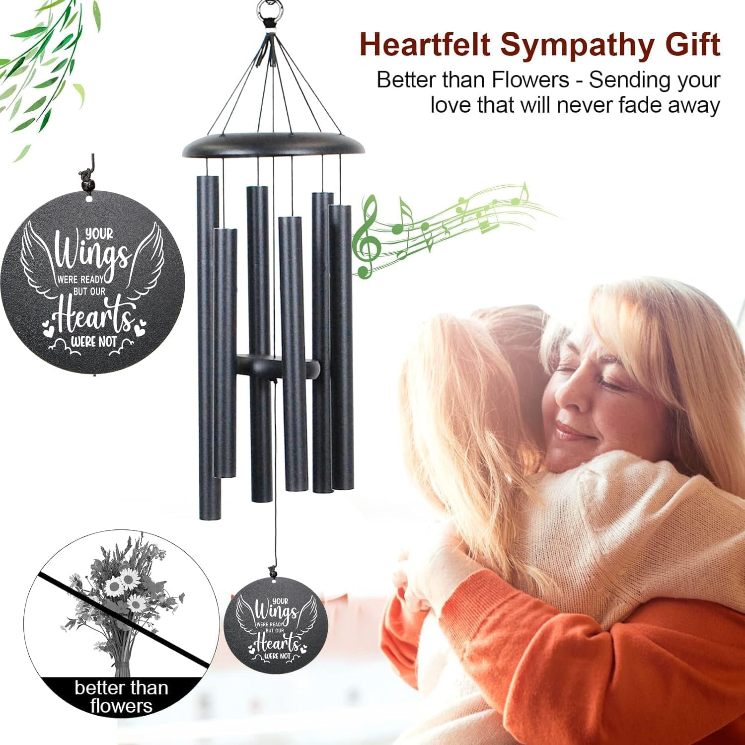 Memorial Wind Chimes for Loss of Loved One Rememberance Gifts for Loss of Dad Mom Wife Husband Daughter Large Angel Windchimes Garden Patio Home Décor