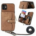 thumbnail image 4 of Allytech Wallet Case for Apple iPhone 13, with Crossbody Shoulder Strap Large Zipper Pocket Cards Slots Stand Protective Shockproof Case for iPhone 13 - Brown, 4 of 10