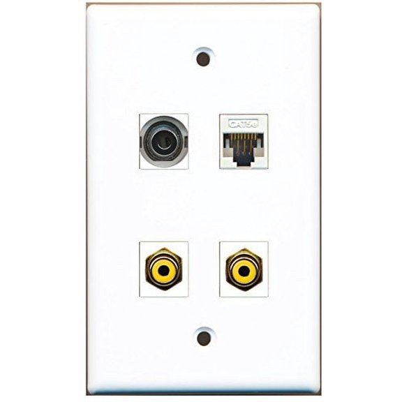 RiteAV - 2 Port RCA Yellow 1 Port 3.5mm 1 Port Cat5e Ethernet White Wall Plate