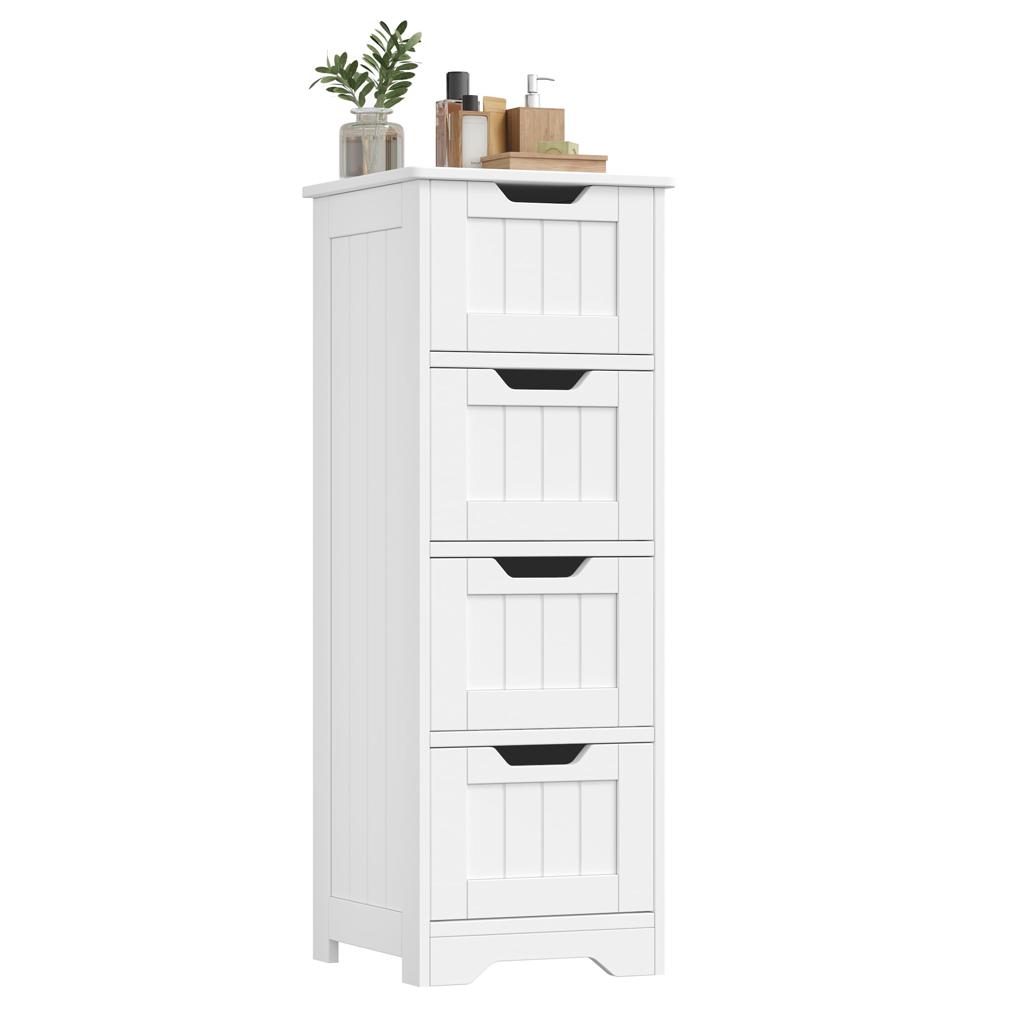 Homfa Bathroom Storage Cabinet, Free Standing Narrow Cabinet with 4 Drawers Entryway Storage Organizer for Living Room Bedroom, White