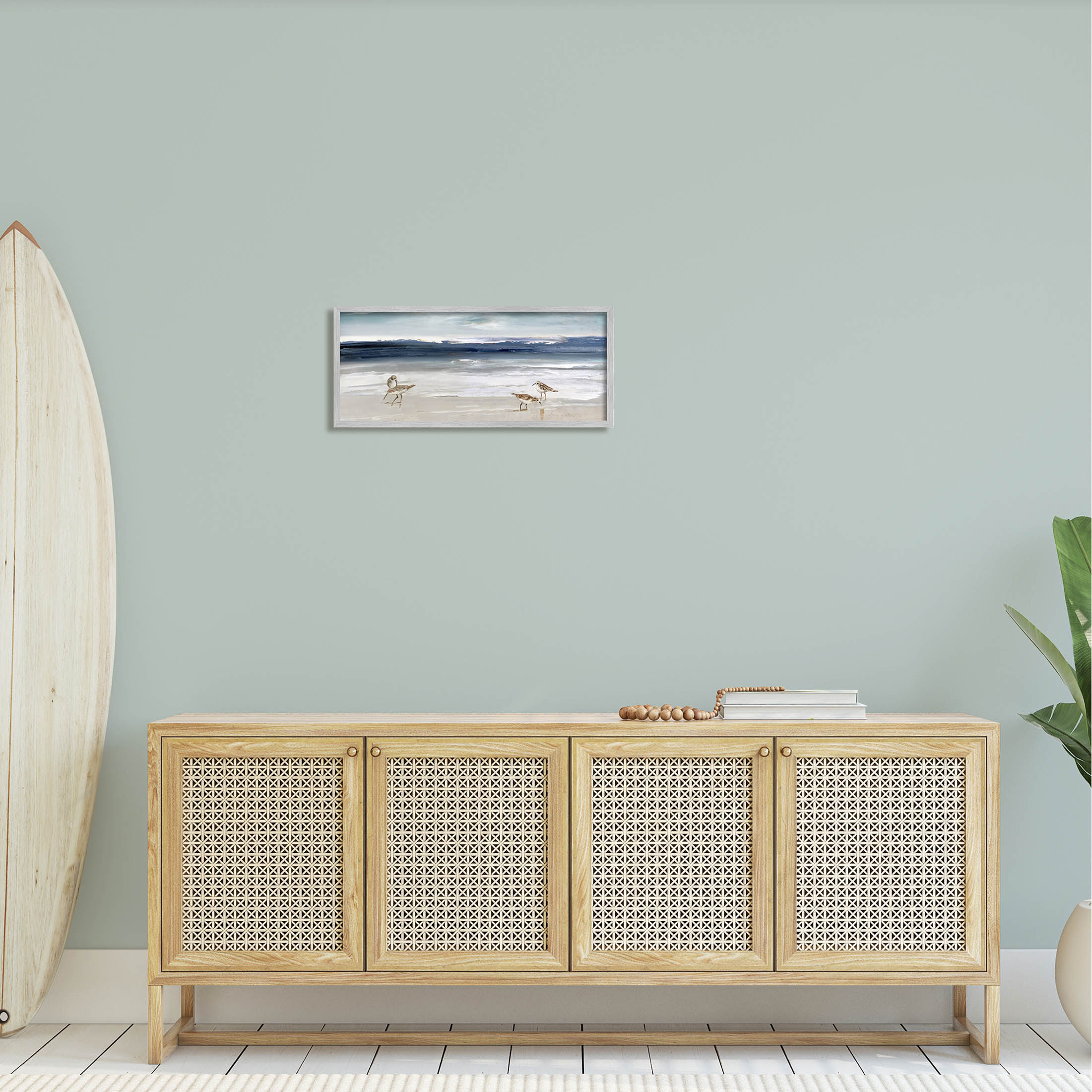 Stupell Industries Sandpipers Grazing Sea Shore Painting Gray Framed Art Print Wall Art, Design by Sally Swatland