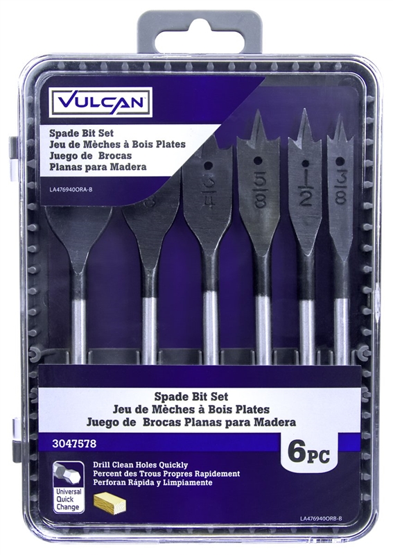 Vulcan Wood Spade Spade Bit Set, 3/8 