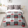thumbnail image 2 of Homewish Kawaii Bowknot Cherry Twin Bedding Sets 7-Piece, Cartoon Buffalo Plaid Bedding Comforter Set, Teens Kids Boys Girls Reversible Sheet Sets, Super Cozy Room Decor, 2 of 7