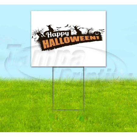 Happy Halloween V6 Tree Silhouettes (18 x 24 ) Yard Sign Includes Metal Step Stake