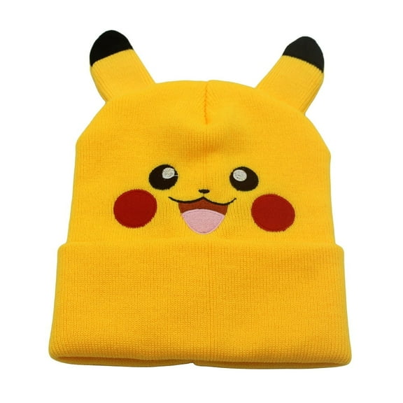 Pokemon Anime Catoon Knitting Hat - Fleece-Lined Acrylic Beanie, Cute Kawaii Embroidery Trapper Cap for Women Men Unisex