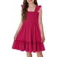 thumbnail image 3 of KISSMODA Girls Casual Smocked Dress Square Neck Puff Short Sleeve Ruffle Dresses 4-13 Years, 3 of 4