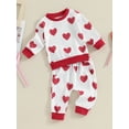thumbnail image 4 of Toddler Boys Girls Fall Outfits Heart Print Long Sleeve Waffle Sweatshirts and Long Pants 2Pcs Valentine's Day Clothes Set, 4 of 10