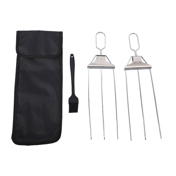 Brochetas de acero inoxidable de 3 puntas para asar, barra de empuje resistente, brochetas de barbacoa para carne, frutas y verduras