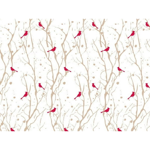 Pack Of 240, Woodland Cardinals Recycled Christmas Printed Tissue Paper 20" X 30" Sheets Made In USA