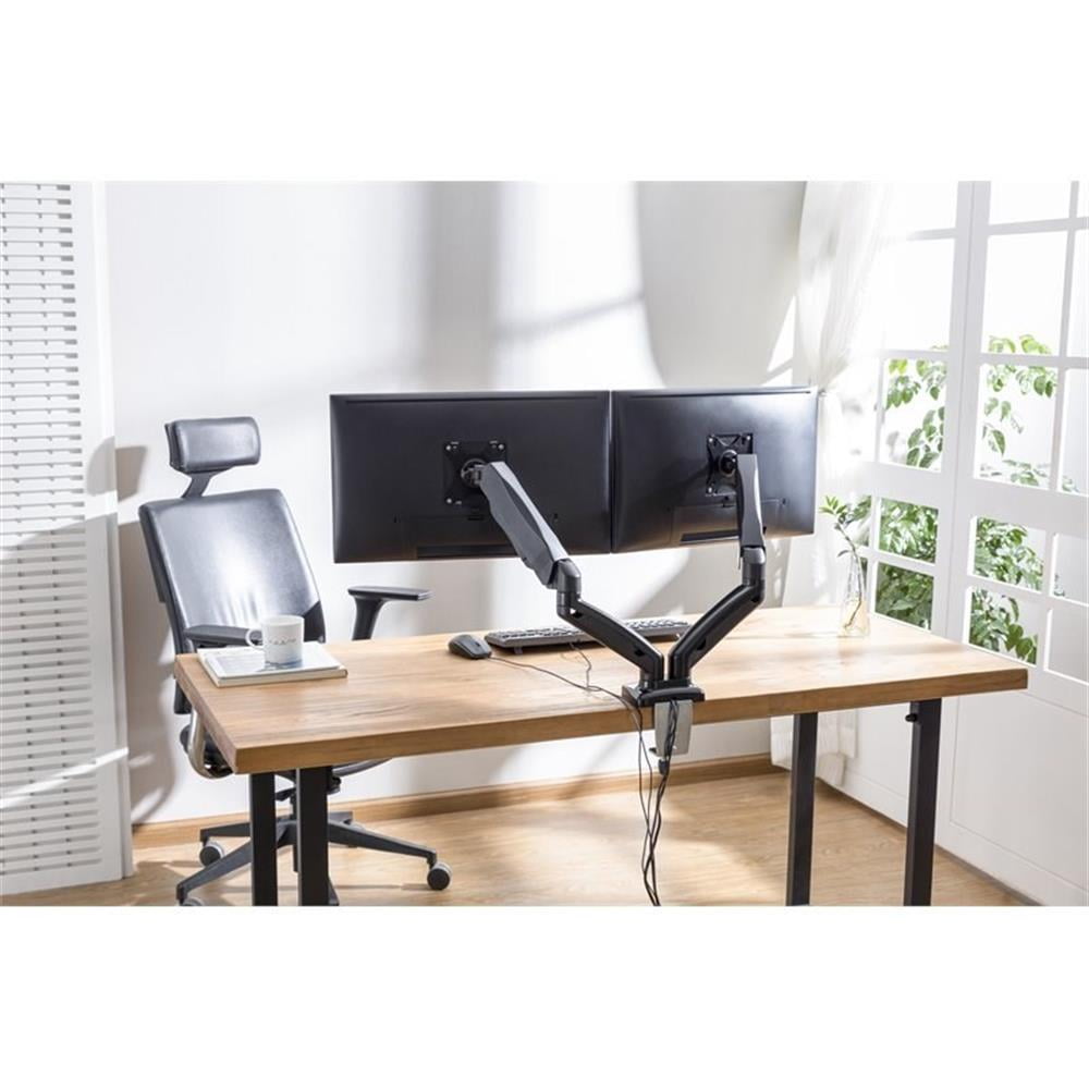 Pemberly Row Premium Double Monitor Desk Mount/USB 2.0 and Audio Port Black