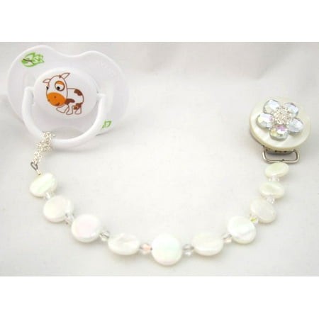 Flower Pacifier Clip with Stunning Mother of Pearls