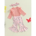 thumbnail image 3 of Suealasg 3Pcs Baby Girls Fall Outfits 3 6 Months Newborn Girls Long Sleeve Ribbed Romper Floral Flare Pants Headband Sets 9 12 18 Months Infant Girls Autumn Clothes, 3 of 7