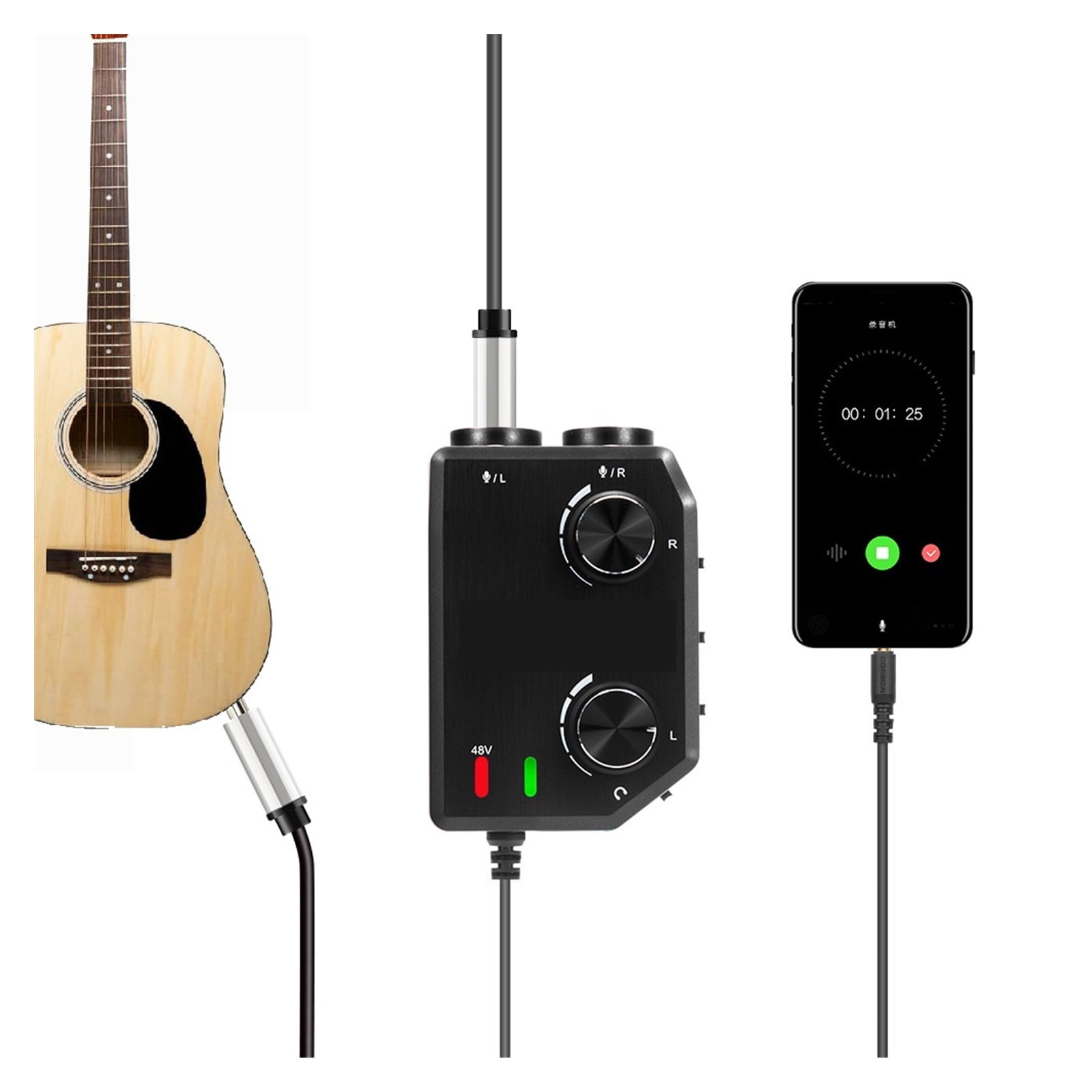 2-Channel Microphone Audio Mixer Preamp With Phantom Power, Guitar Audio Interface Microphone For Camera