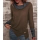 thumbnail image 3 of Jersey de mujer con cuello alto y manga larga, sudadera cómoda para invierno, otoño, oficina, marrón oscuro L, 3 of 6