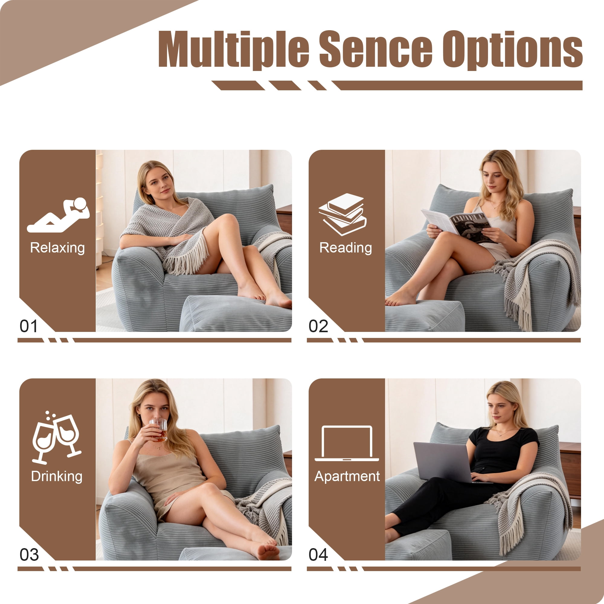 FFZ Oversized Bean Bag Chair For Adults Comfy Lazy Sofa Living Room Bedroom