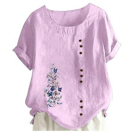 

Pianpianzi Long Sleeve Blouse Womens plus Size Pajamas Tops for Men plus Size Top with Pearls Women s Printed Round Neck Raglan Sleeve Hem Slit Loose Short Sleeve Button Decoration Shirt