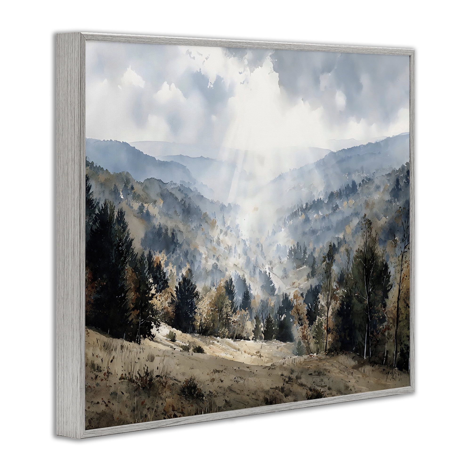 Stupell Industries Sunlit Fall Valley Beams Gray Framed Giclee Art, design by Franklyn Gregory