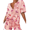 Women's Cozy 2 Pieces Short Pajama Sets Loungewear Nightwear Flamingos Printed Sleepwear