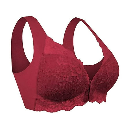 

QWERTYU Women s Plus Size Full Coverage Front Closure Posture Back Wireless Minimizer Bra Wine 7XL
