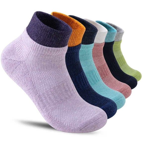 6 Pairs Merino Wool Ankle Hiking Running Socks Compression Thick Cushion Breathable No Show Socks for Men Women