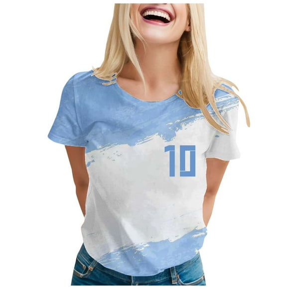 Xuewenshw Copa America Women's Casual T Shirt Brazil Vs. Argentina Theme Loose Fit Short Sleeve Top Womens Long Sleeve Tops Polyester