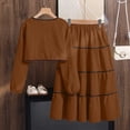 thumbnail image 5 of ZACPNCV Girls Elegant 2 Piece Skirt Set Long Sleeve V Neck Bow Front Top and Tiered Long Skirt Set Casual Spring Girls Suit 10-11Years Brown, 5 of 9