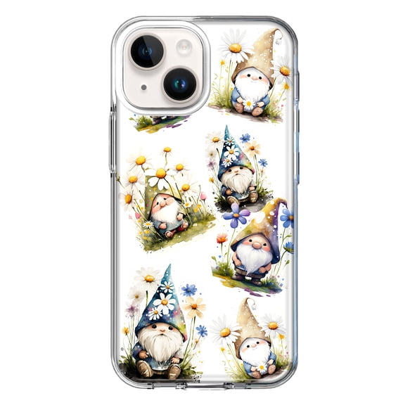 MUNDAZE Apple iPhone 14 Plus Shockproof Clear Hybrid Protective Phone Case Cute White Blue Daisies Gnomes Cover