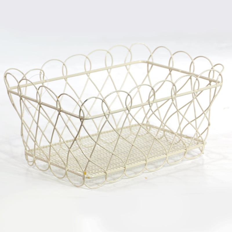 Antiqued White Gold Wicker Basket Pair 8.5"x6"x4" & 3"Hx4.5"Dx6.75"W 2 