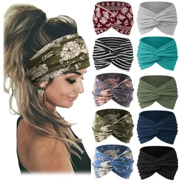 ZHUYING 10 PCS Wide Headbands for Women-Women Headbands African Wide Hair Wrap Extra Turban Head Bands for Lady Large Sport Workout Stretch Non-slip Big Hair Bands