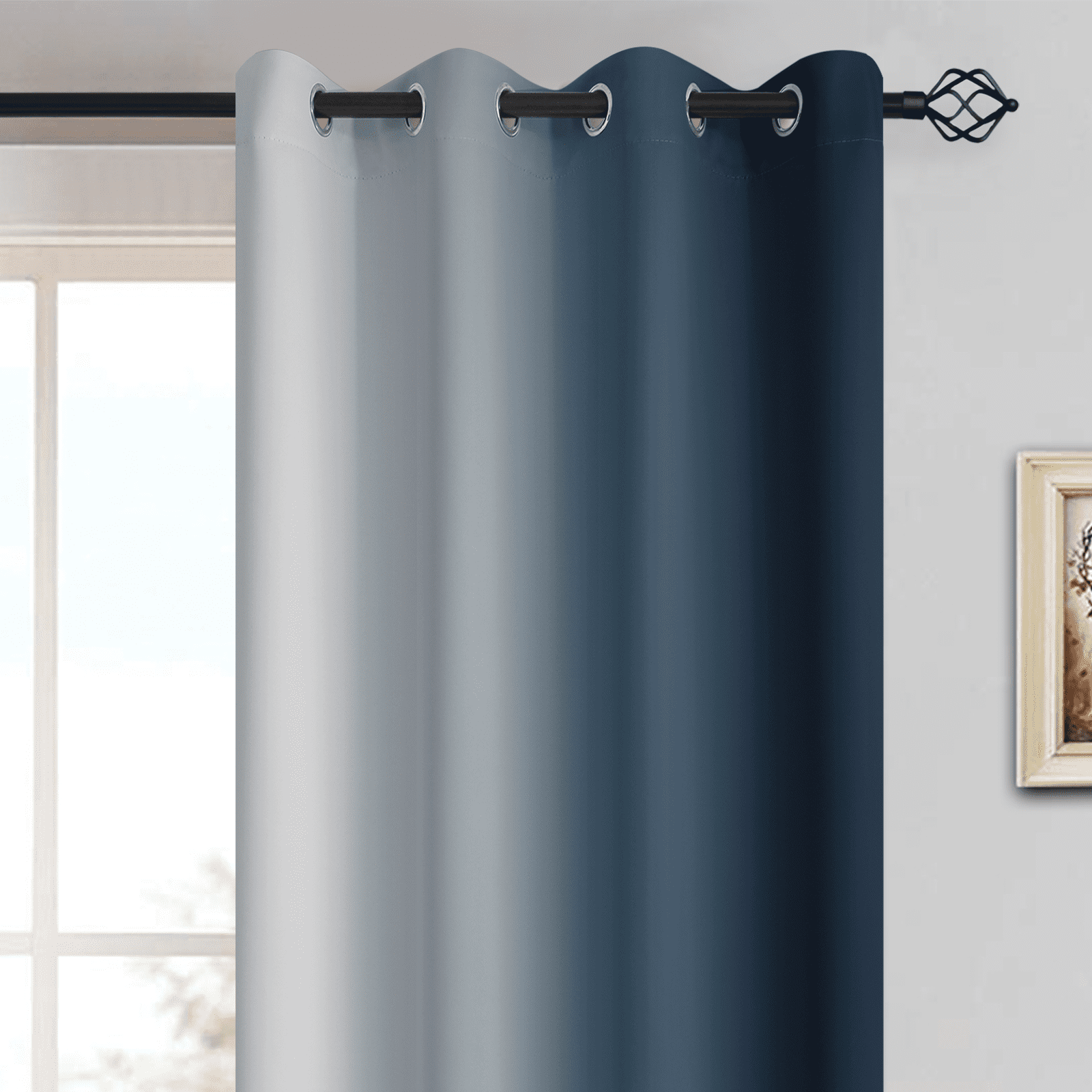 Yakamok Navy Blue Curtain for Bedroom/Living Room Blackout,Ombre Curtains Grommet Light Blocking Room Darkening Window Drapes 2 Panels,52x84 inches