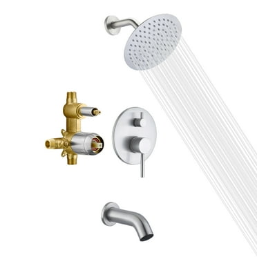 Sumerain Tub and Shower Faucet with Rough in Valve, Brushed Nickel Shower Faucet with Tub Spout, 8 Inch Rain Shower Head
