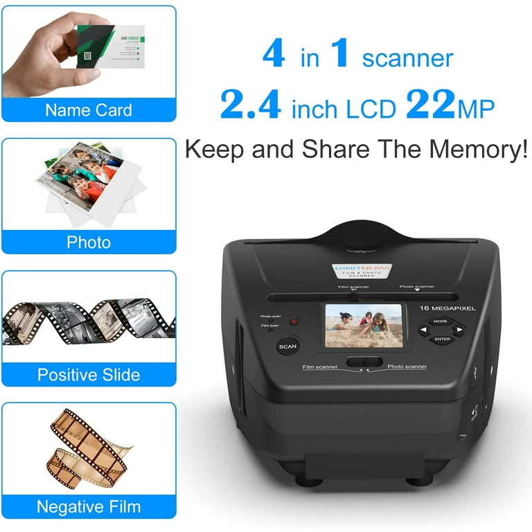 4 in 1 Photo,NameCard,Slide & Negative Scanner with Large 5” LCD