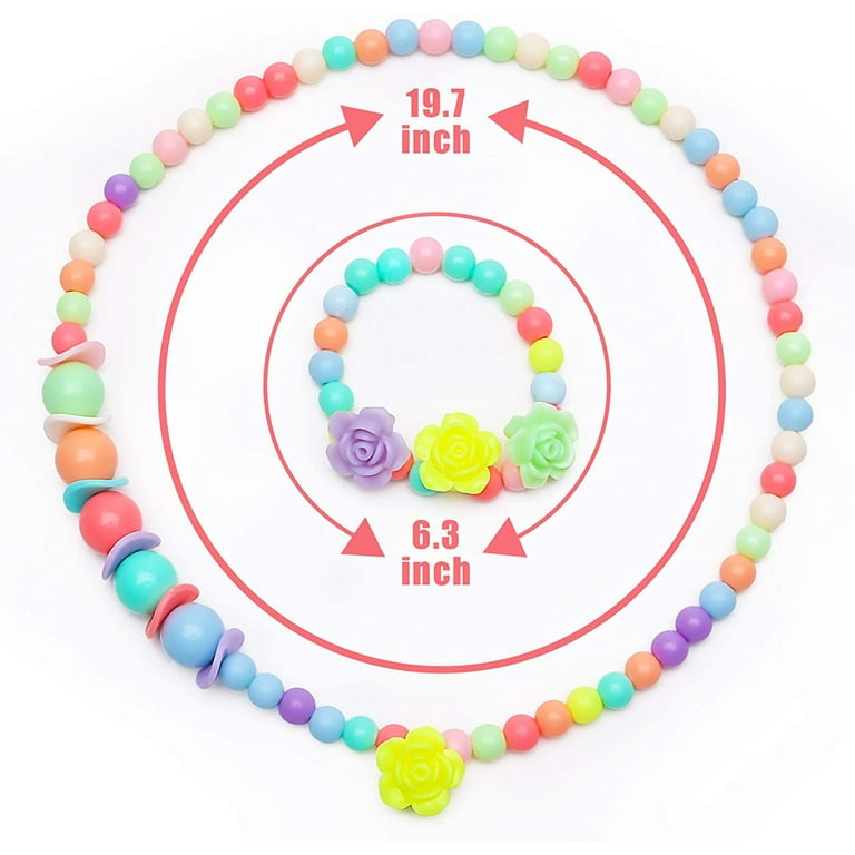 BigOtters Little Girls Necklace Bracelet 3 Sets Kids Lovely Beaded Necklace and Bracelet Colorful Beads Jewelry Princess Dress Up for Toddlers Kids