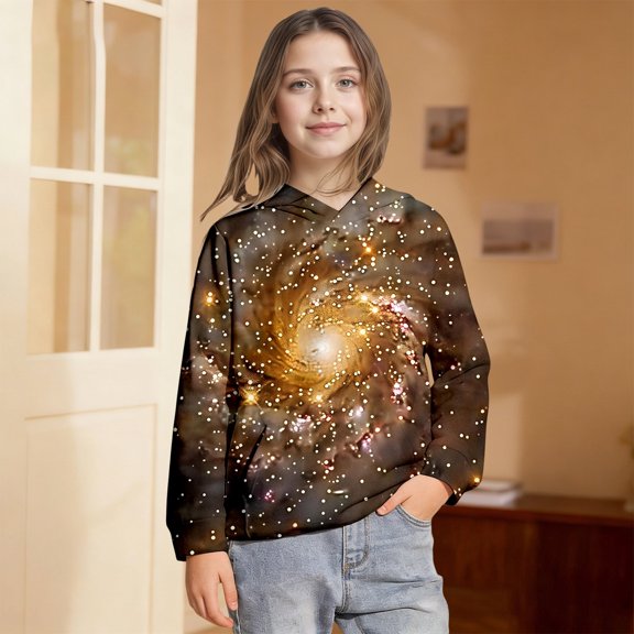 Sweatshirts for Girls Galaxy Print Loose Fit Pullover Hoodie Top Casual Winter Girls Hoodies Size 3-4Y